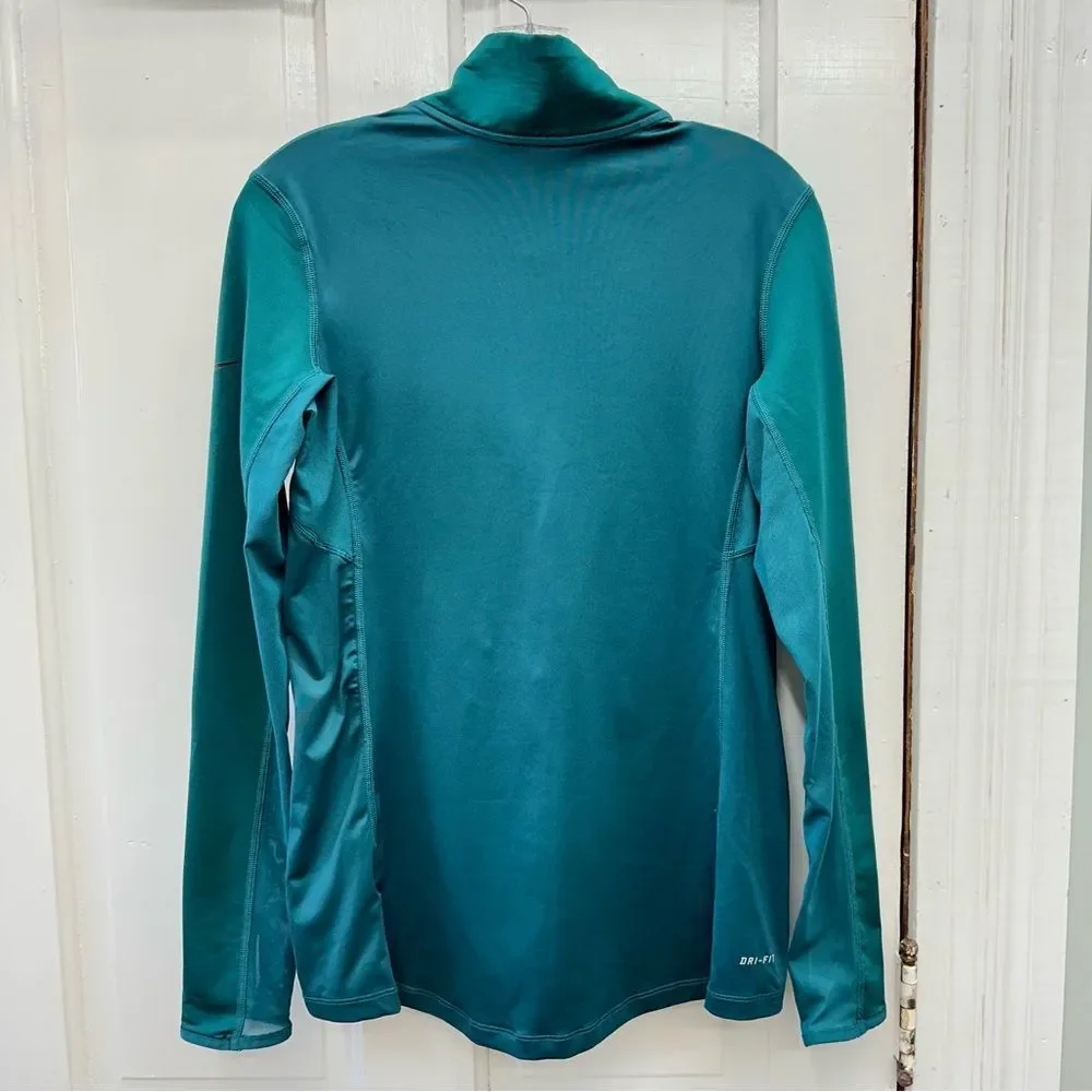 Nike Pro 1/4 zip long sleeve deep turquoise athletic running shirt women's large